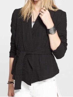 Free People Seersucker Black Wrap Jacket